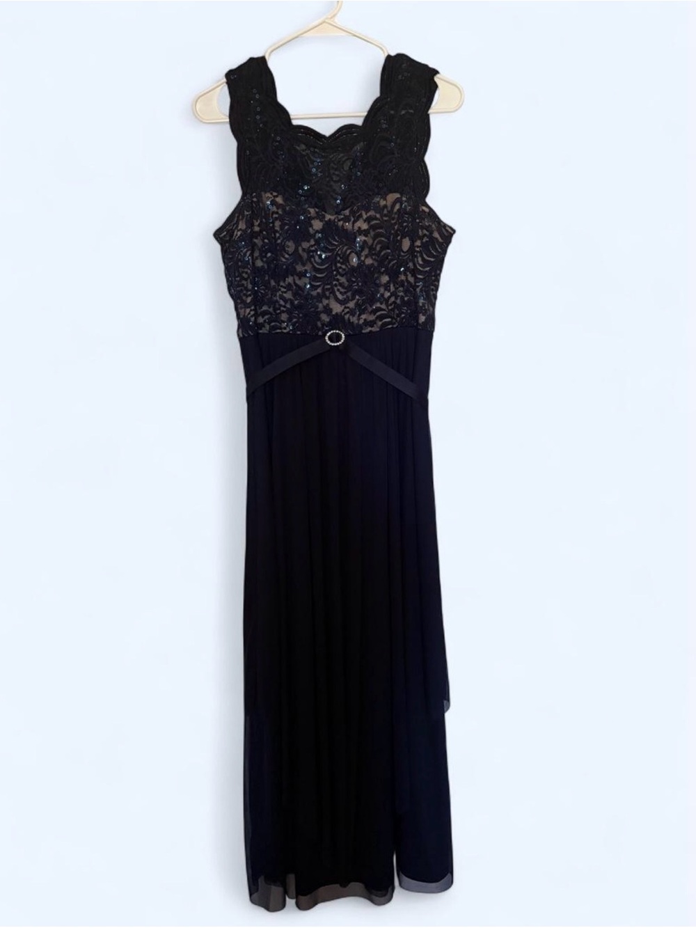 Navy Lace Bodice Evening Dress